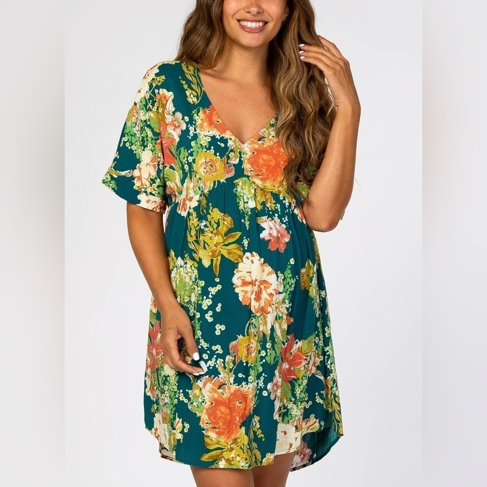 Andree by Unit Teal Floral Empire Waist Babydoll Dress ๐ท๏ธ 2/$20